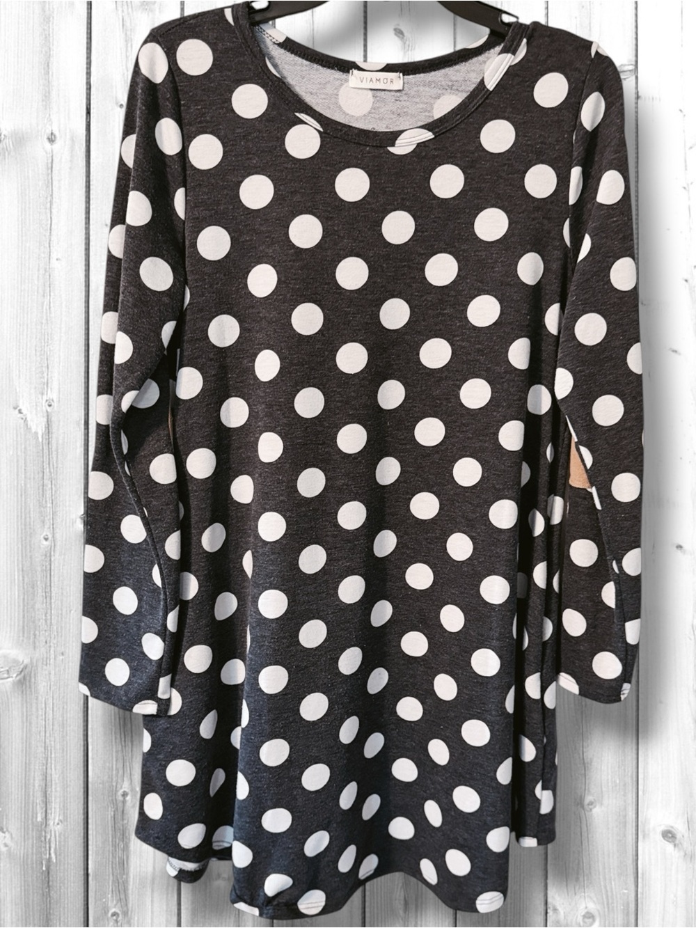 🌼VIAMOR Black Polka Dot Tunic Top - White Dots
